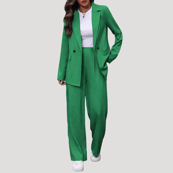 Cecilia | Women's Tailored Single-Button Double Breasted Blazer Trouser Suit Set — Green