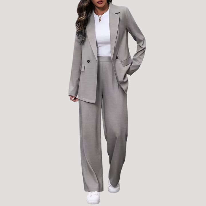 Cecilia | Women's Tailored Single-Button Double Breasted Blazer Trouser Suit Set — Light Gray