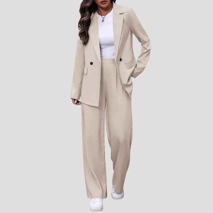 Cecilia | Women's Tailored Single-Button Double Breasted Blazer Trouser Suit Set — White