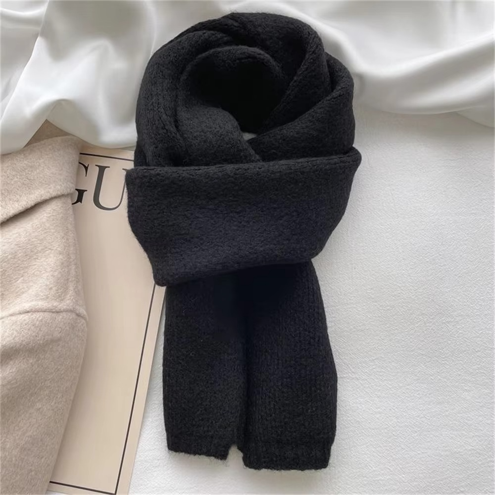 Ciraelle | Women's Cozy Classic Knit Scarf with Solid Color Weave Sweaters — Black