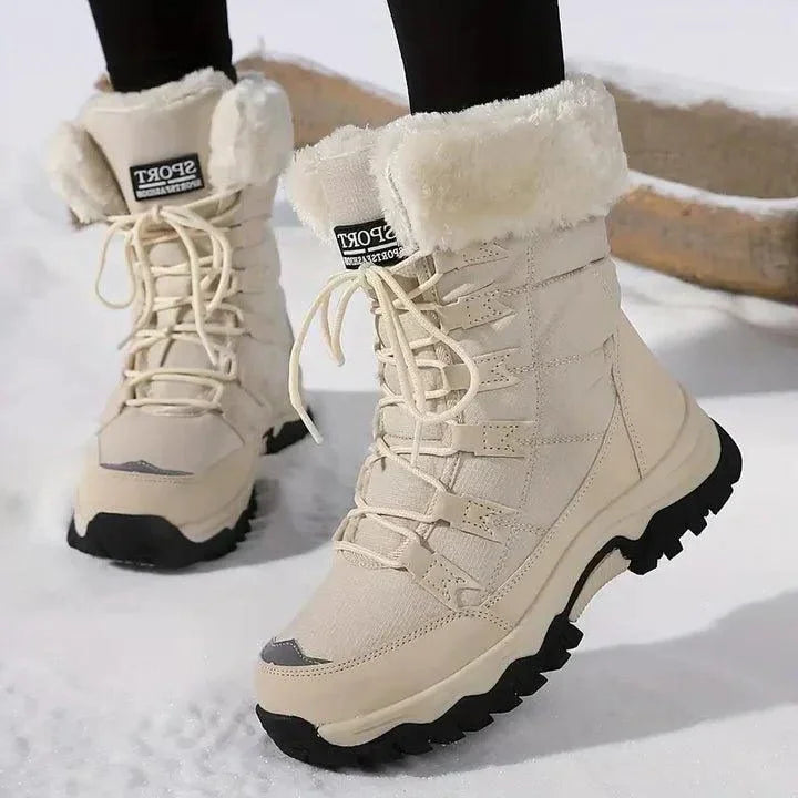 Ciraisse | Women's Boots with Faux Fur Lining and Lace-Up for — Beige