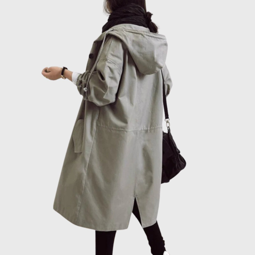 Ciramora | Women's Stylish and Water Resistant Long Hooded Trench Coat — Gray