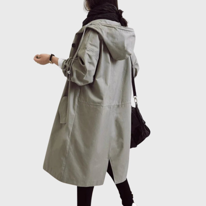 Ciramora | Women's Stylish and Water Resistant Long Hooded Trench Coat — Gray