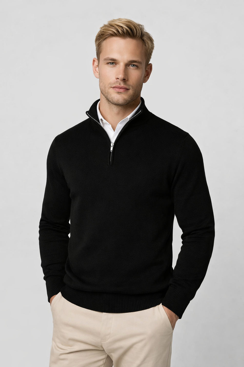 Clydora | Women's Cozy Modern And Versatile Half Zip High Neck Sweater — 2