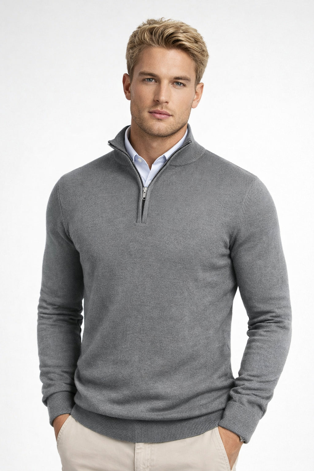 Clydora | Women's Cozy Modern And Versatile Half Zip High Neck Sweater — Gray