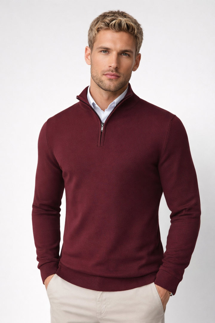 Clydora | Women's Cozy Modern And Versatile Half Zip High Neck Sweater — Red