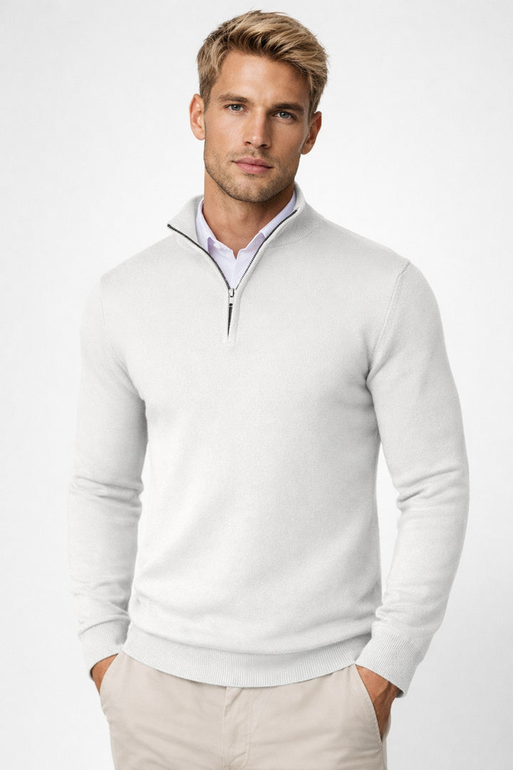 Clydora | Women's Cozy Modern And Versatile Half Zip High Neck Sweater — White