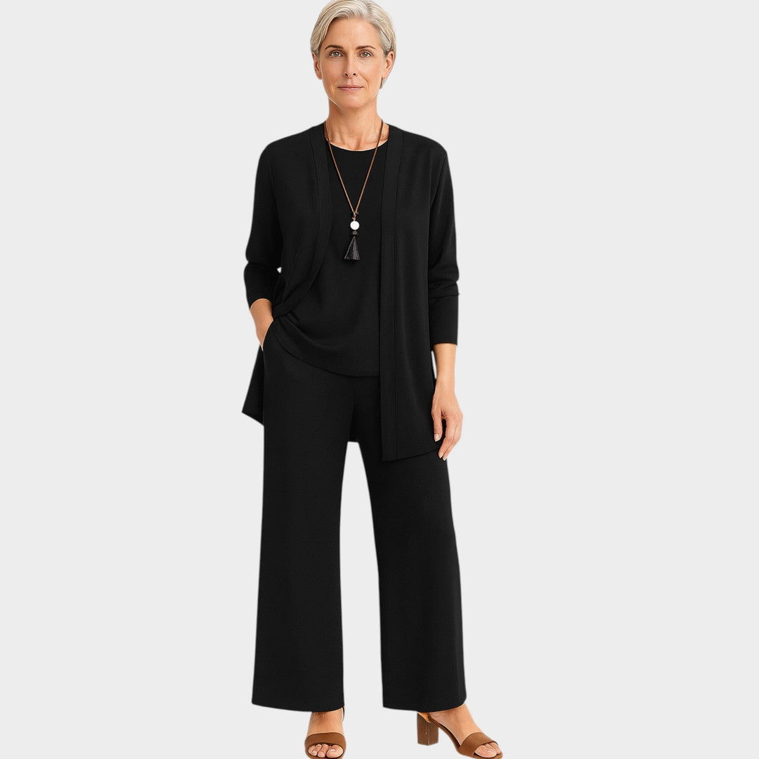 Clylyn | Women's Casual Stretch Suit Relaxed Coordinated Three Piece Set — Black