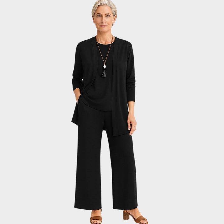 Clylyn | Women's Casual Stretch Suit Relaxed Coordinated Three Piece Set — Black
