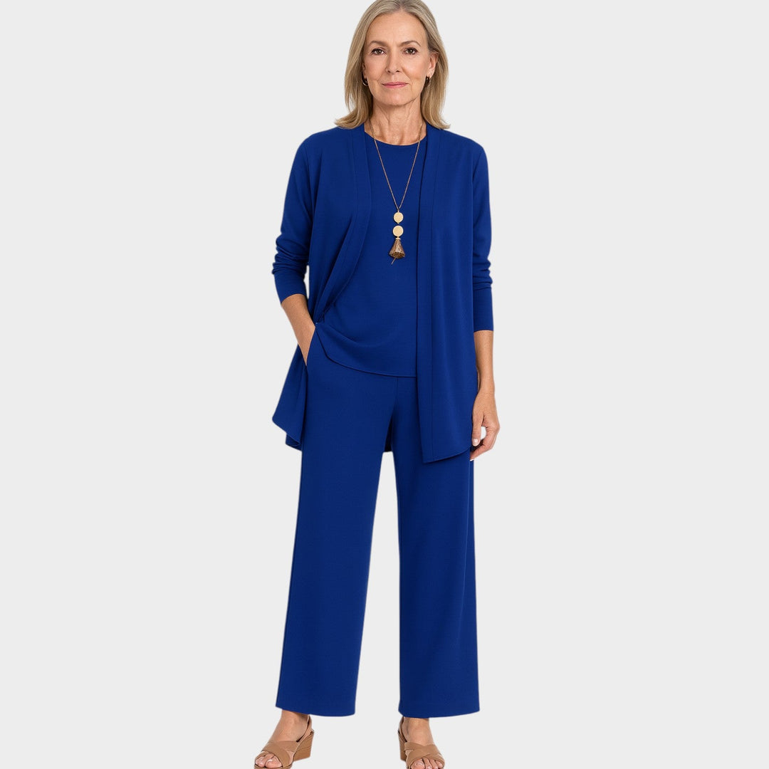 Clylyn | Women's Casual Stretch Suit Relaxed Coordinated Three Piece Set — Blue