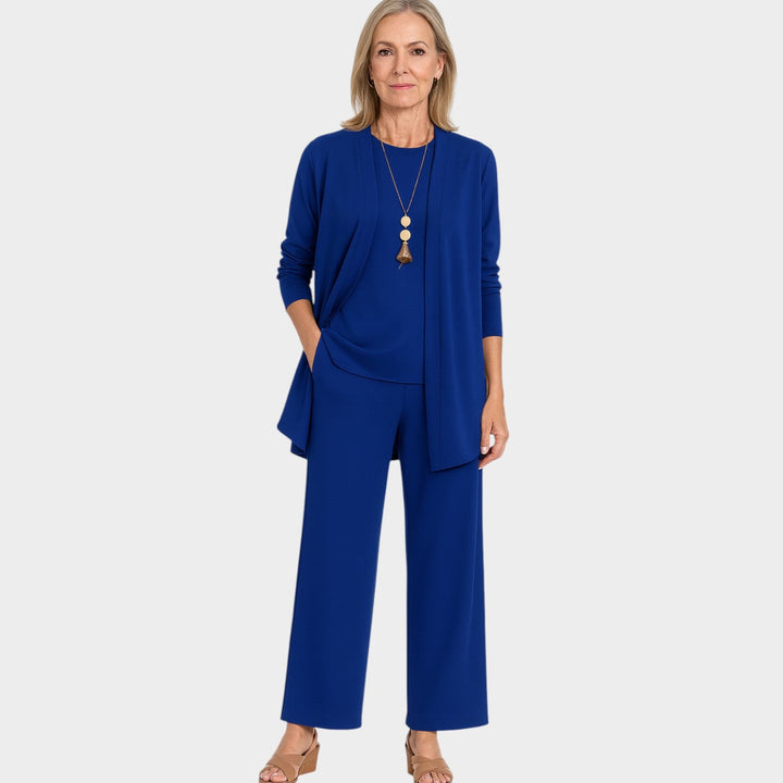 Clylyn | Women's Casual Stretch Suit Relaxed Coordinated Three Piece Set — Blue