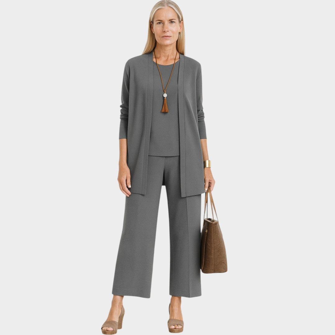Clylyn | Women's Casual Stretch Suit Relaxed Coordinated Three Piece Set — Gray