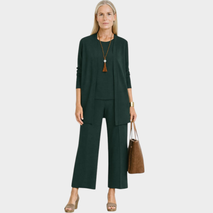 Clylyn | Women's Casual Stretch Suit Relaxed Coordinated Three Piece Set — Green