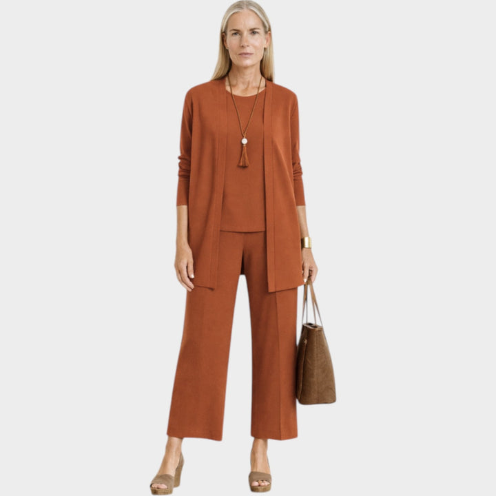 Clylyn | Women's Casual Stretch Suit Relaxed Coordinated Three Piece Set — Light Brown