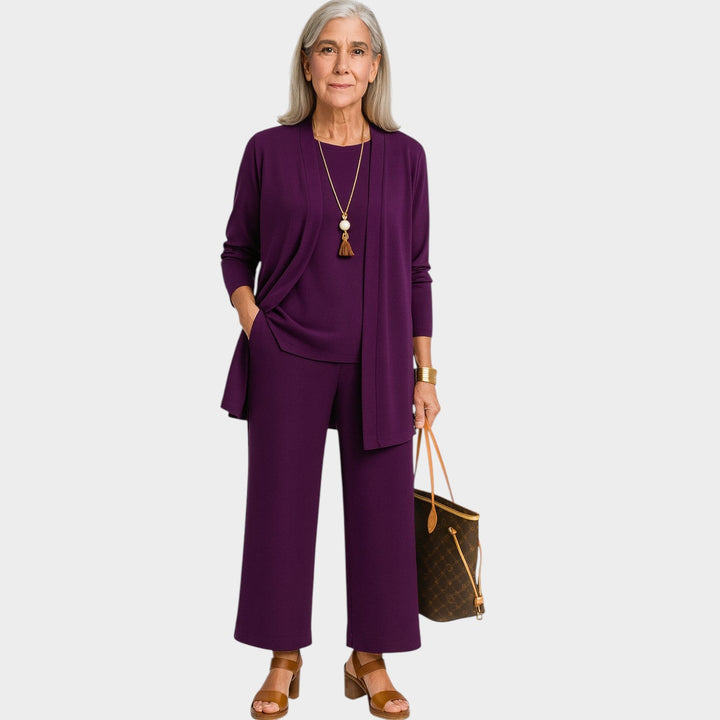 Clylyn | Women's Casual Stretch Suit Relaxed Coordinated Three Piece Set — Purple