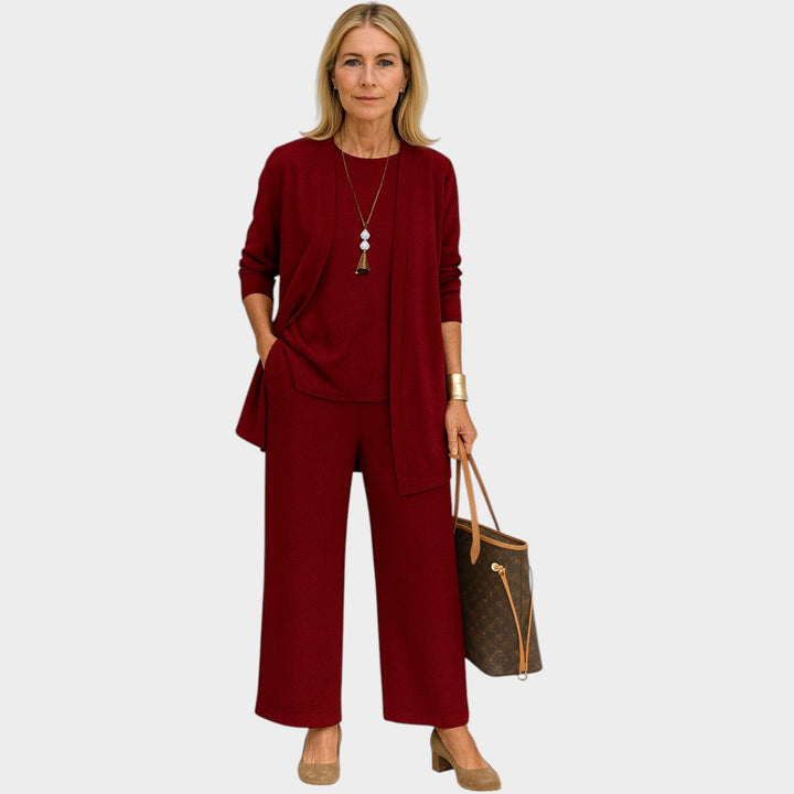 Clylyn | Women's Casual Stretch Suit Relaxed Coordinated Three Piece Set — Red