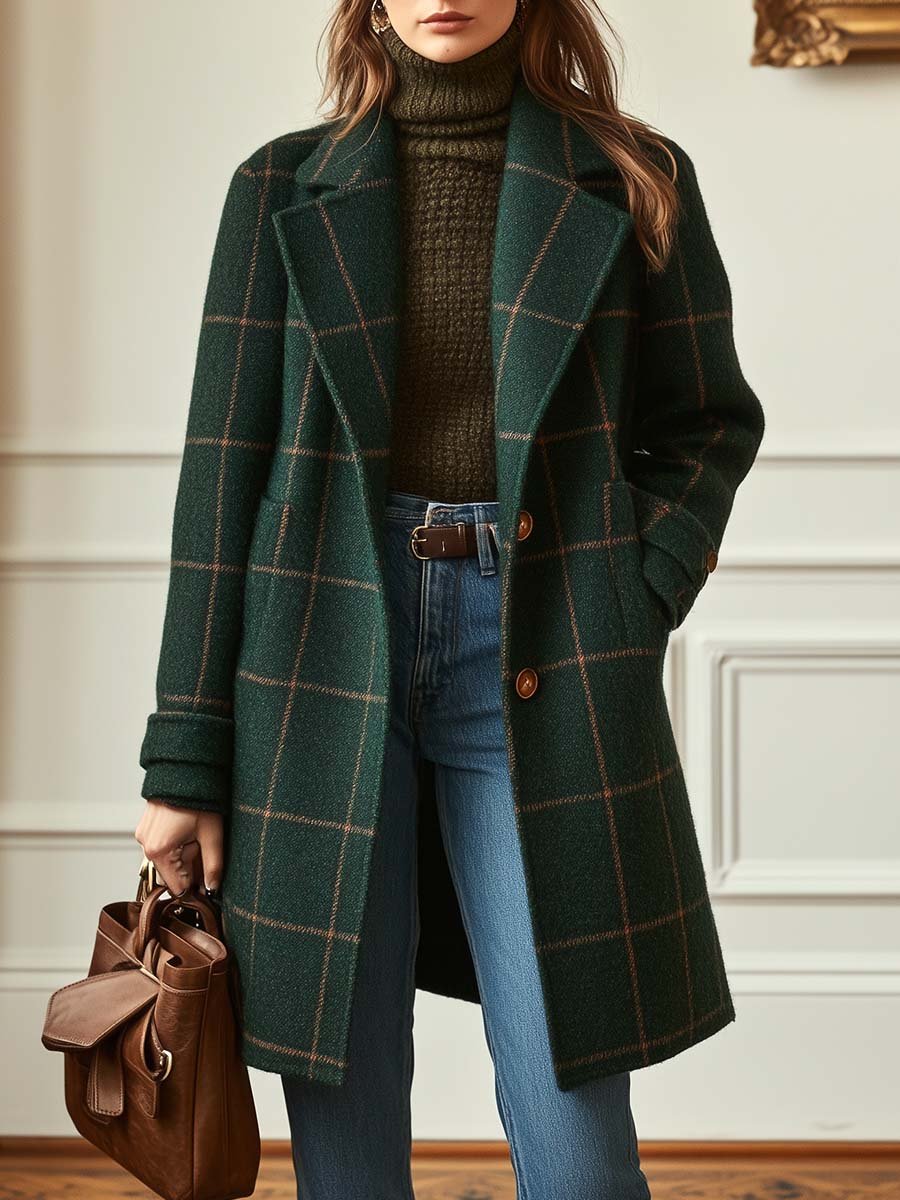 Constantia | Women's Casual Stretch Plaid Mid-Length winter Coat Tops — 1