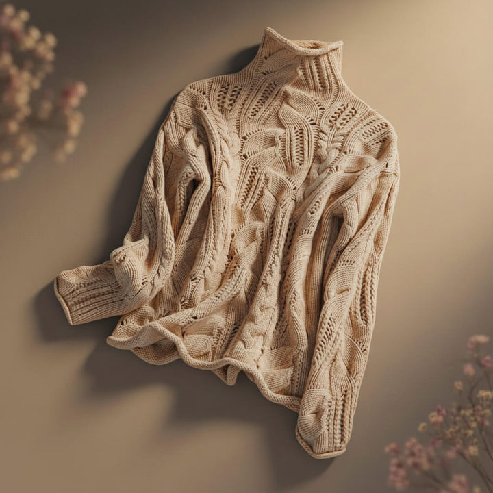 Coraphine | Women's Cozy Merino Knit Wool Blend Sweater — Apricot Brown