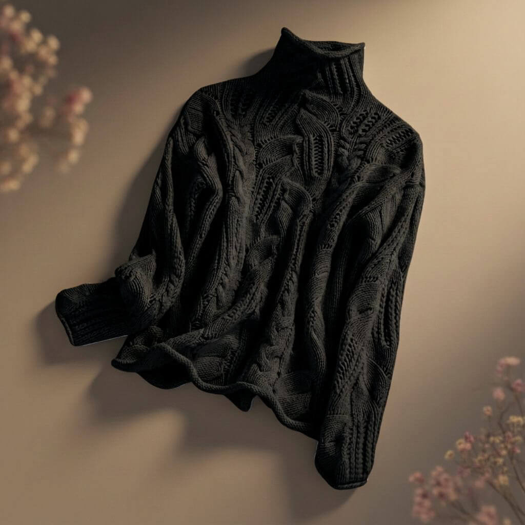 Coraphine | Women's Cozy Merino Knit Wool Blend Sweater — Midnight Black