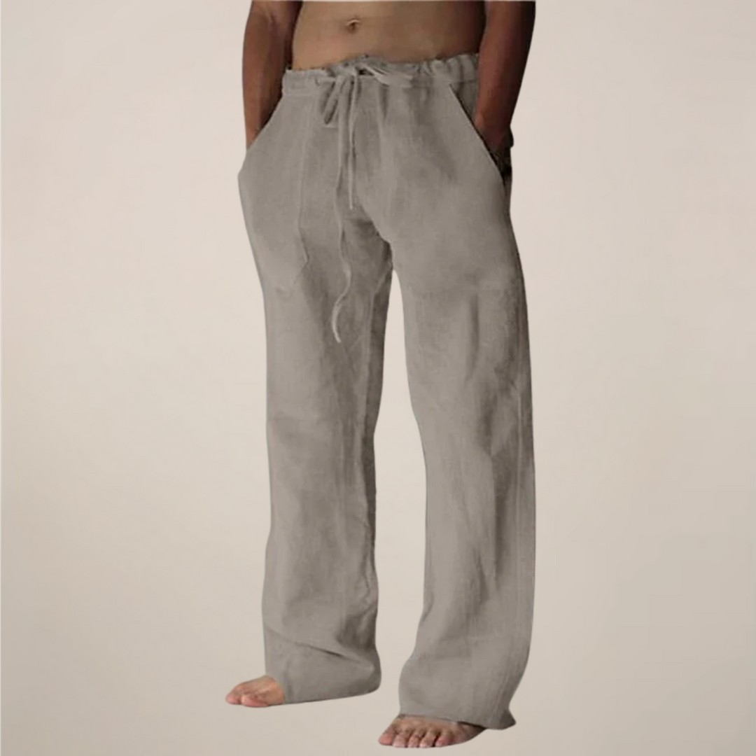 Cornelius | Men's Men’s Linen Drawstring Wide-Leg Loose Trousers Pants — Beige