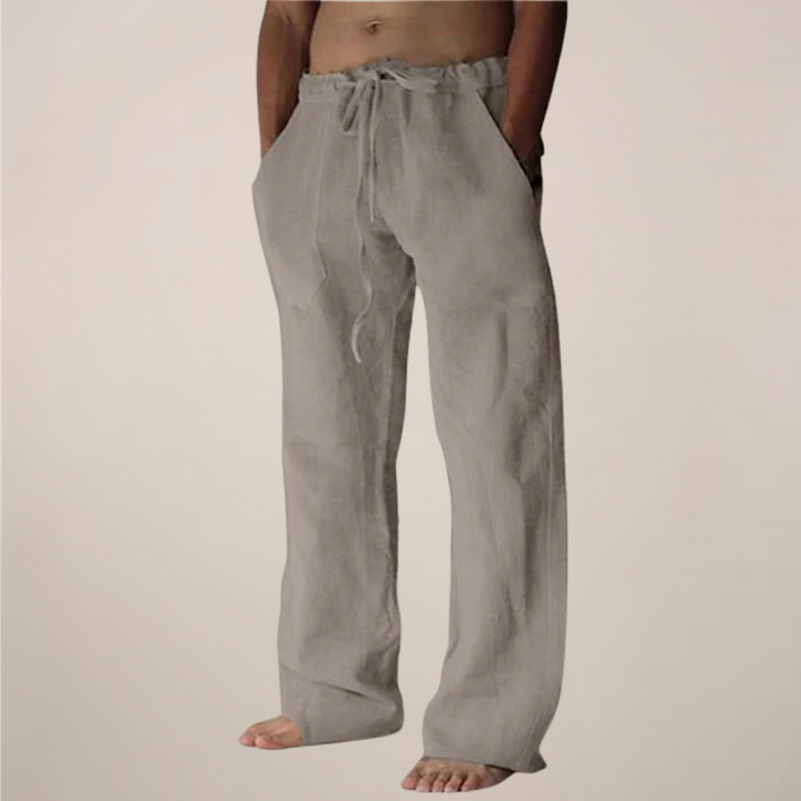 Cornelius | Men's Men’s Linen Drawstring Wide-Leg Loose Trousers Pants — Beige