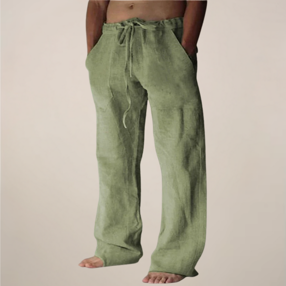 Cornelius | Men's Men’s Linen Drawstring Wide-Leg Loose Trousers Pants — 2