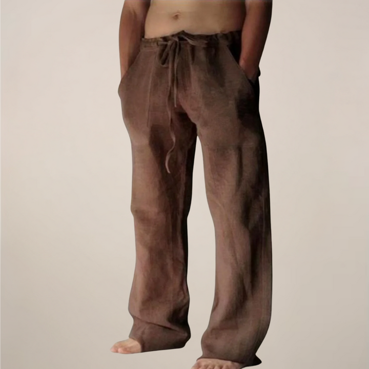 Cornelius | Men's Men’s Linen Drawstring Wide-Leg Loose Trousers Pants — Brown