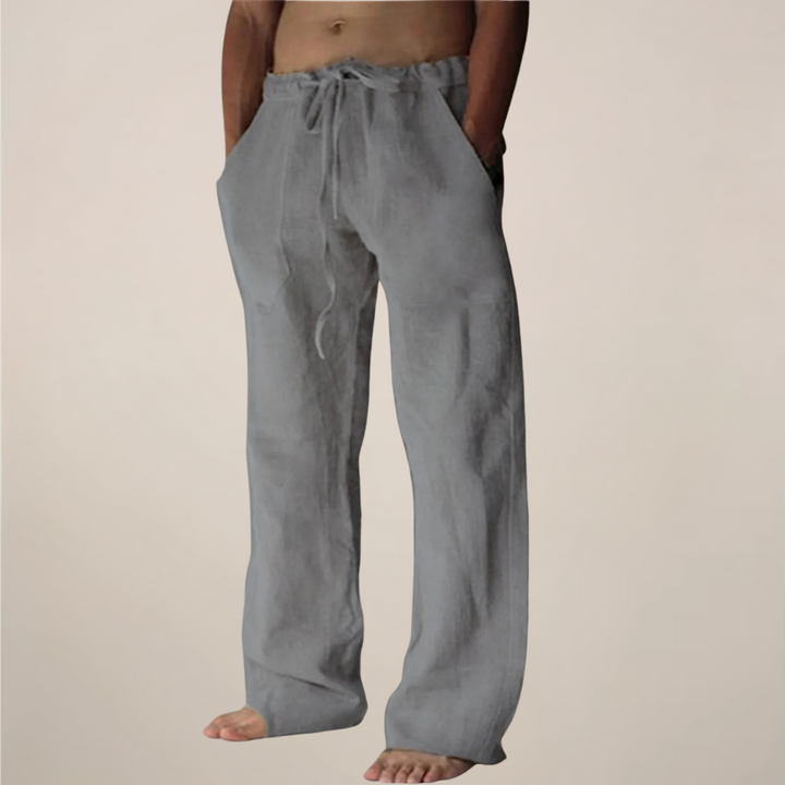 Cornelius | Men's Men’s Linen Drawstring Wide-Leg Loose Trousers Pants — Gray