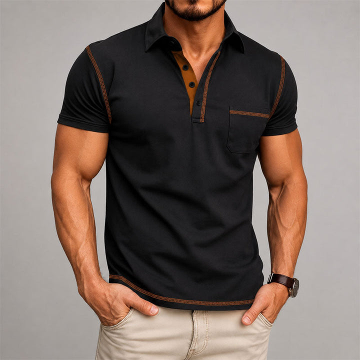 Dashiell | Men's Button-Up Casual Contrast Trim Polo Shirt — 2
