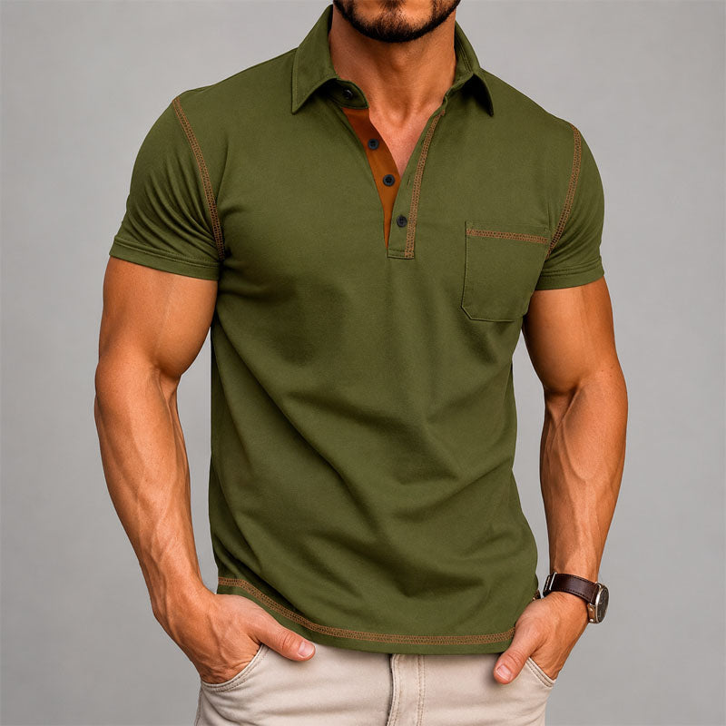 Dashiell | Men's Button-Up Casual Contrast Trim Polo Shirt — Green