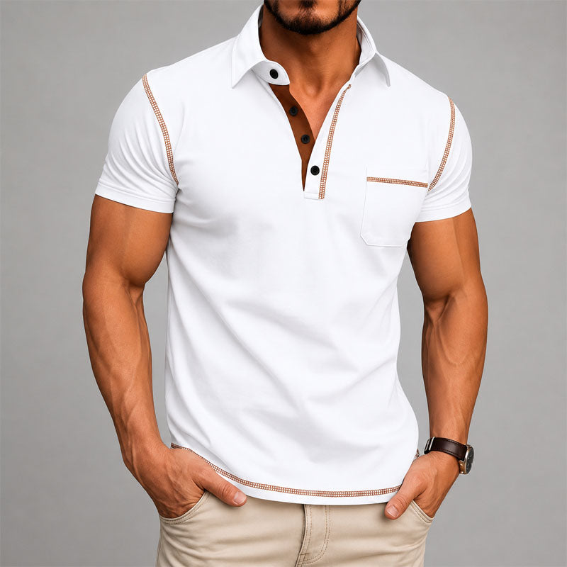 Dashiell | Men's Button-Up Casual Contrast Trim Polo Shirt — White