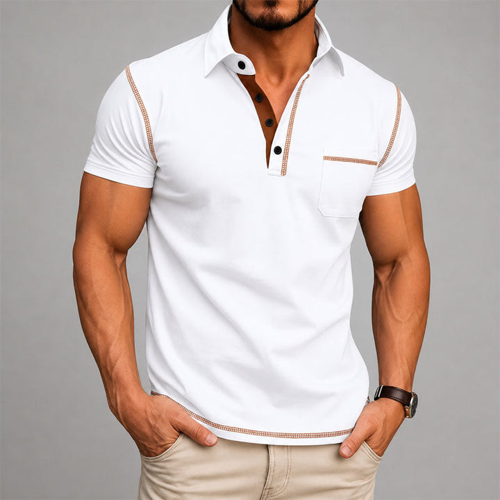 Dashiell | Men's Button-Up Casual Contrast Trim Polo Shirt — White