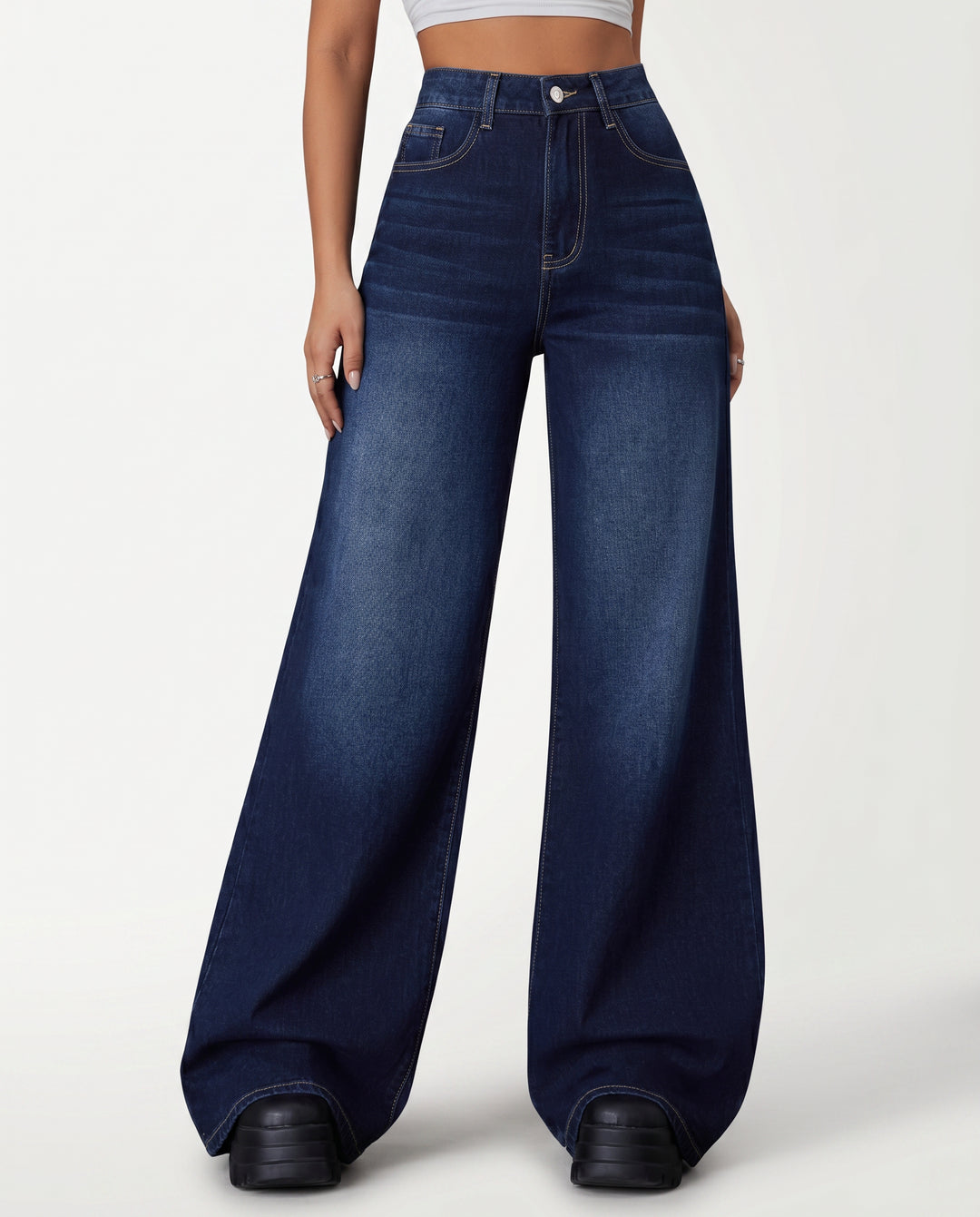 Delana | Women's High-Waist Wide-Leg Jeans with Mid Rise — Blue
