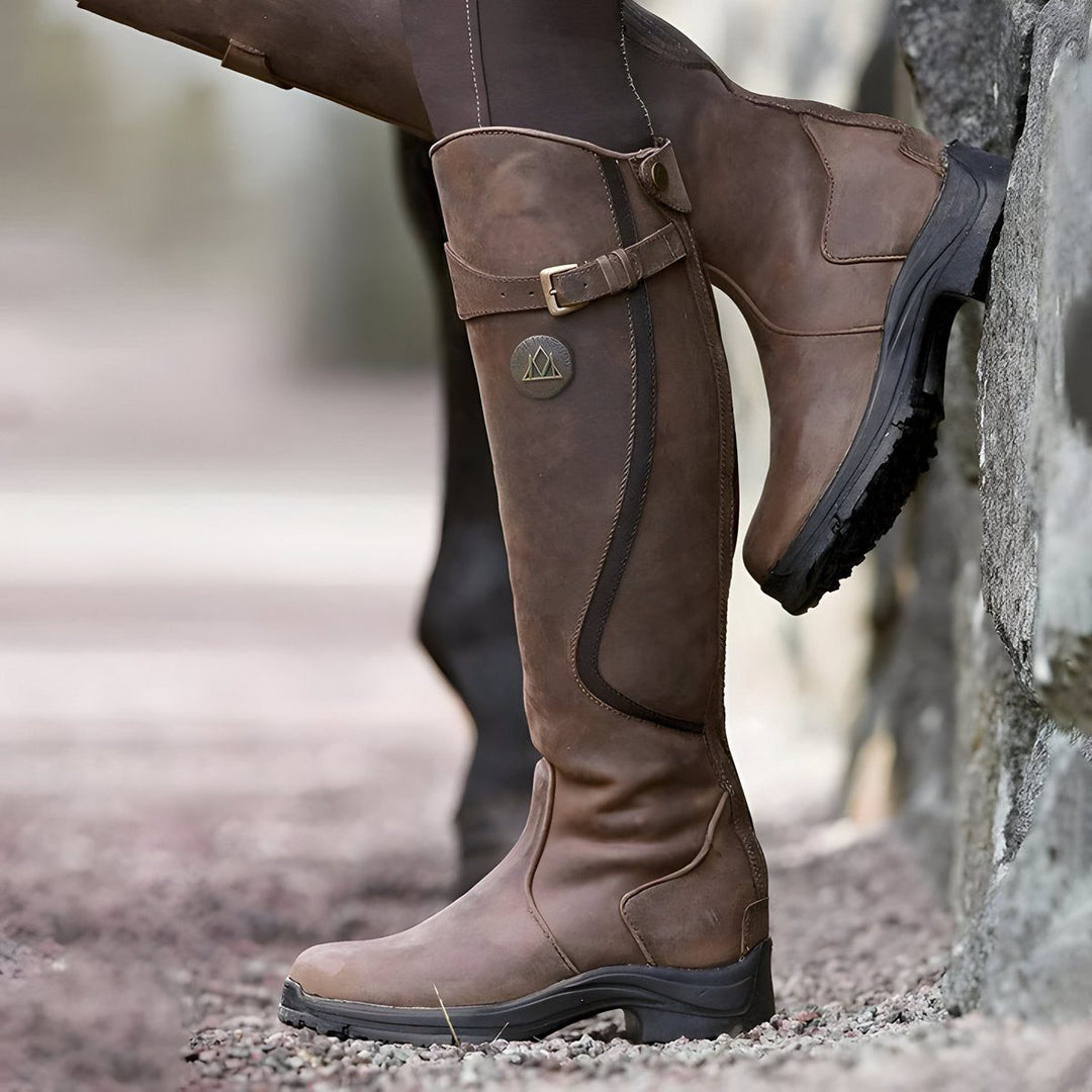 Delanthe | Women's Leather Knee High Riding Boots with Buckle Strap for — 1