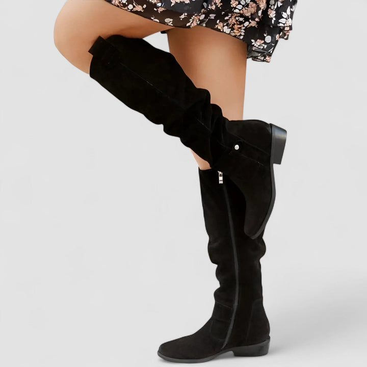 Deldessa | Women's Knee-High Slouch Boots — Black