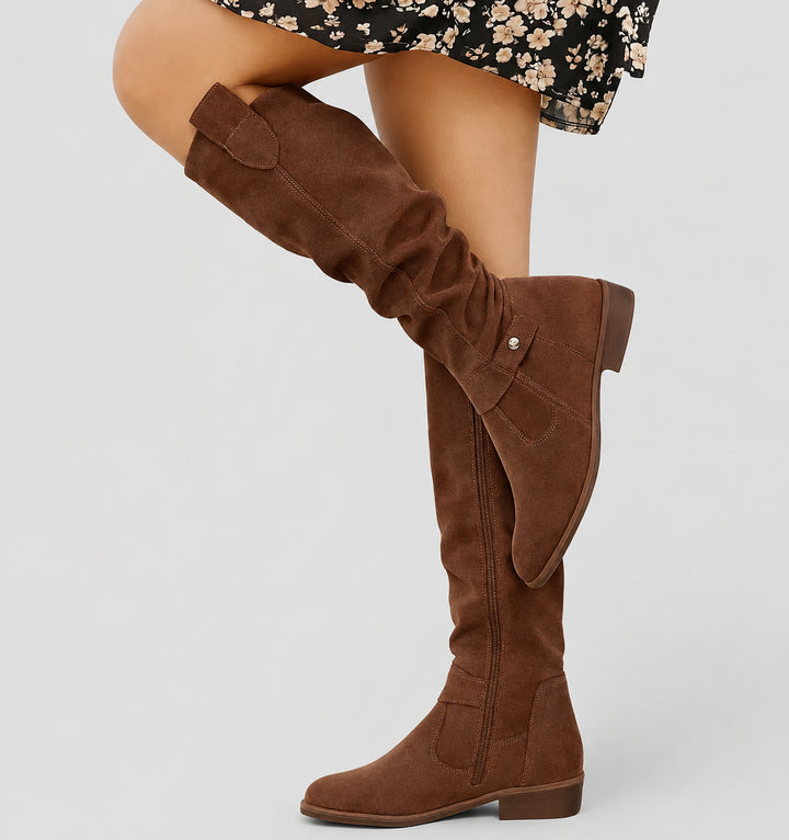 Deldessa | Women's Knee-High Slouch Boots — Dark Brown