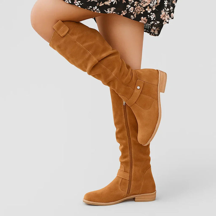 Deldessa | Women's Knee-High Slouch Boots — Light Brown