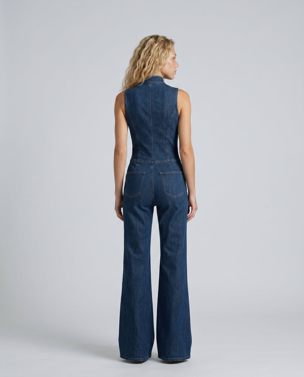Delora | Women's Wide-Leg Elegant Sleeveless Denim Flared Jumpsuit — 2