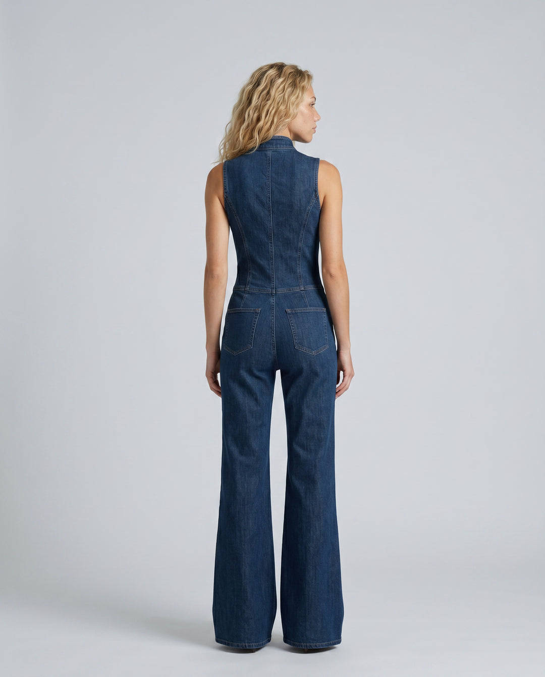 Delora | Women's Wide-Leg Elegant Sleeveless Denim Flared Jumpsuit — 2