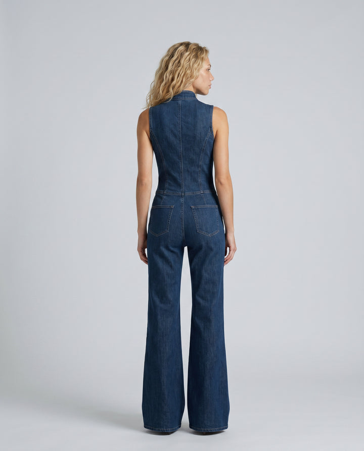 Delora | Women's Wide-Leg Elegant Sleeveless Denim Flared Jumpsuit — 2