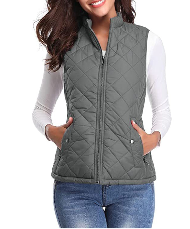 Delphine | Women's Casual Stretch Quilted Zip Front Vest Top — 2