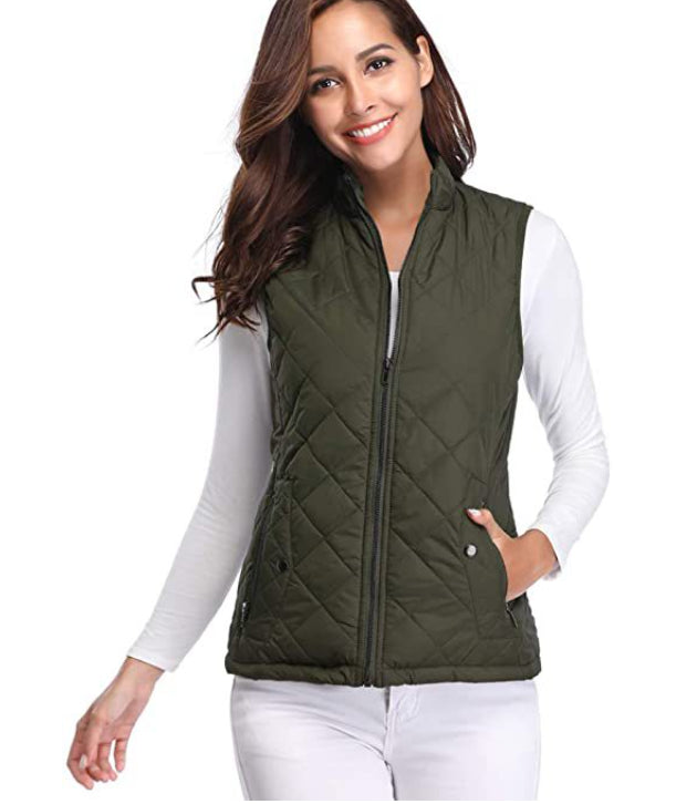 Delphine | Women's Casual Stretch Quilted Zip Front Vest Top — Green