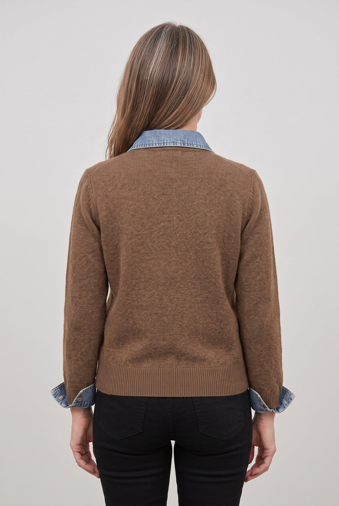 Delsia | Women's Knit Cozy Denim-Look Cardigan, Button-Front Collar — 2