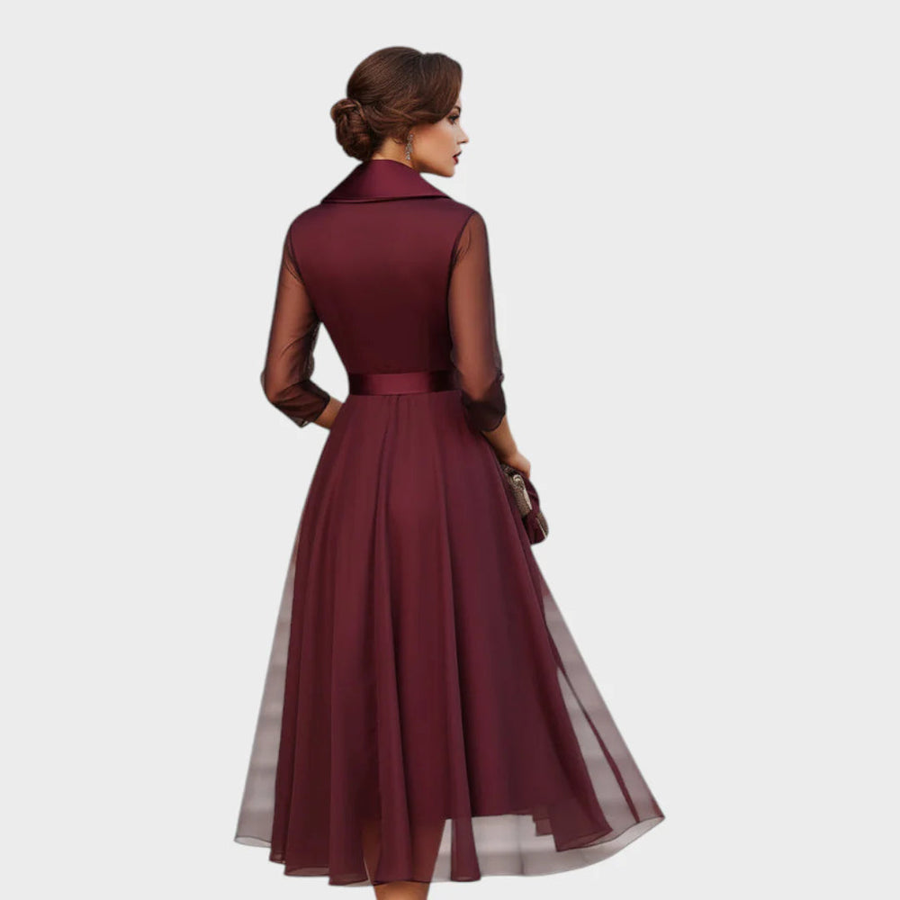 Delthdessa | Women's Sheer Sleeve Wrap Wedding Guest Midi Dress