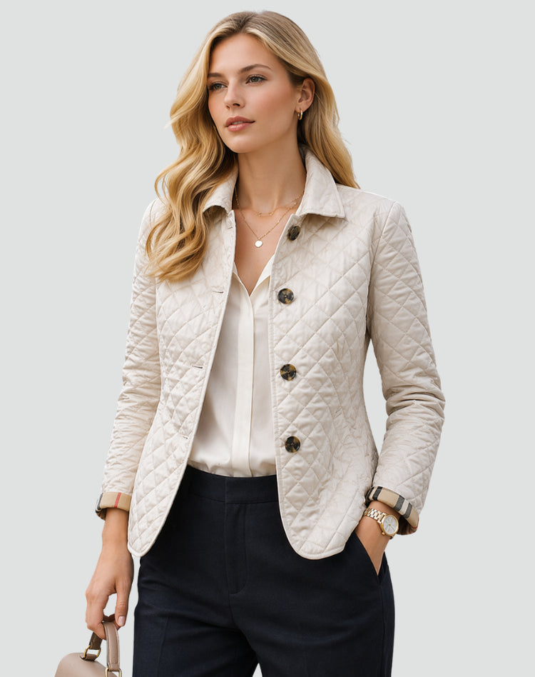 Delththea | Women's Quilted Button Front Jacket with Structured Collar — 2