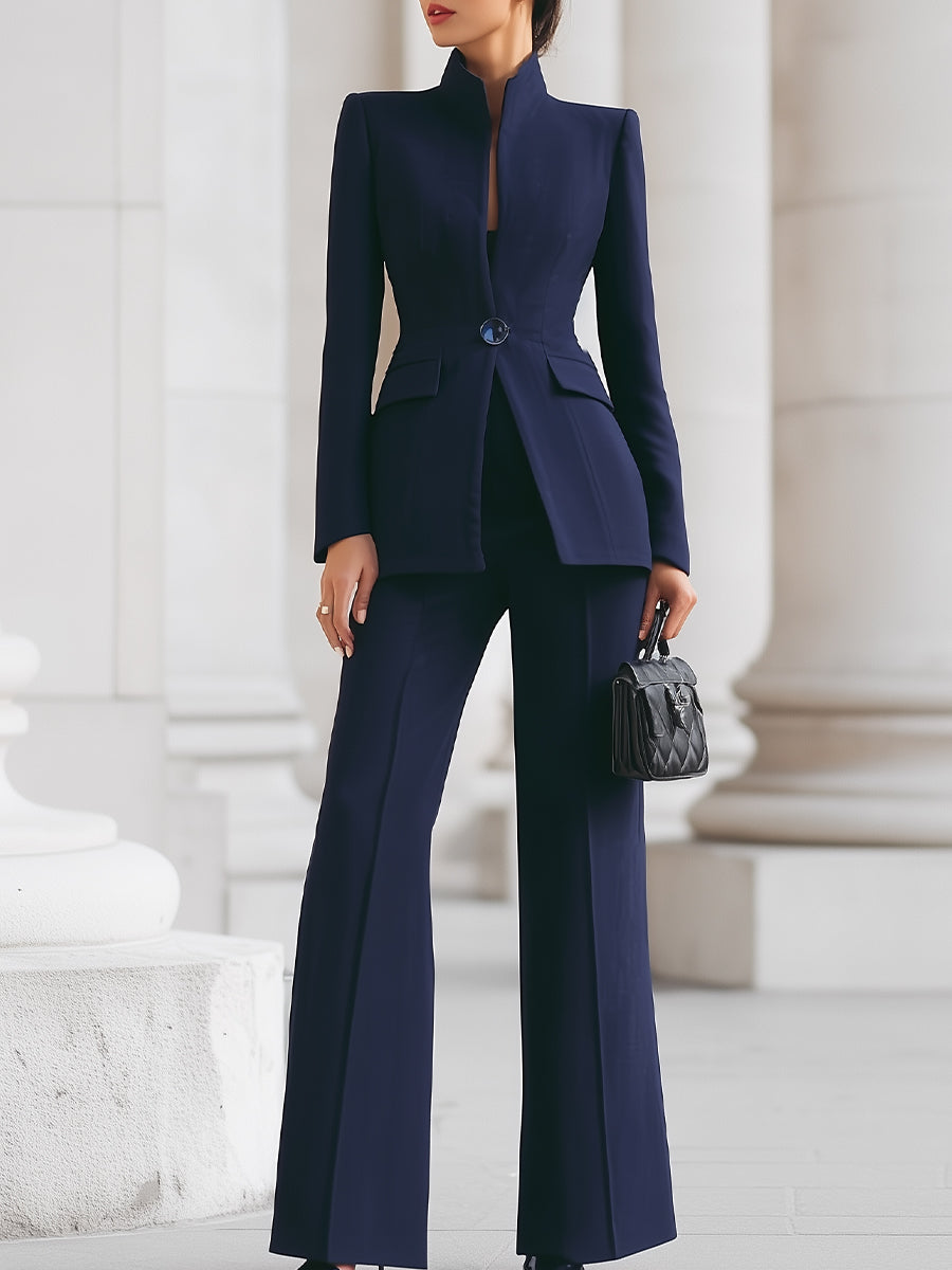 Diana | Women's Casual Stretch Wide-Leg Pant Suit Tops — Blue