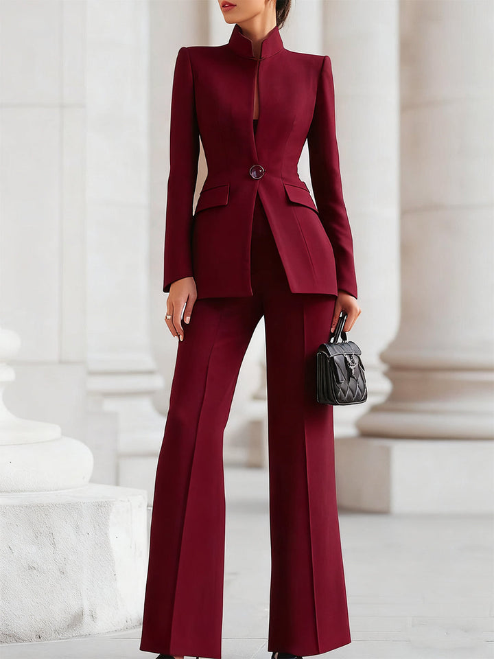 Diana | Women's Casual Stretch Wide-Leg Pant Suit Tops — Bordeaux Red
