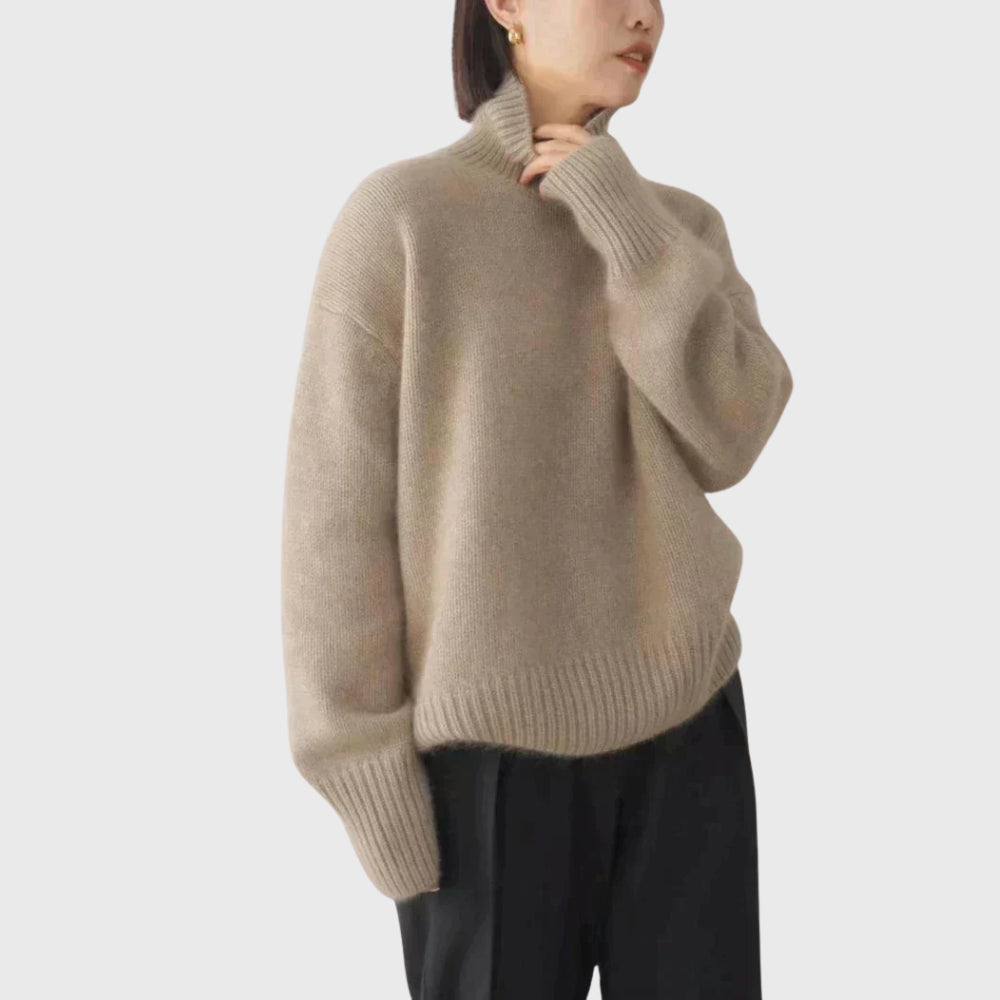 Doriaana | Women's Casual Stretch High Neck in Cashmere Tops — Khaki