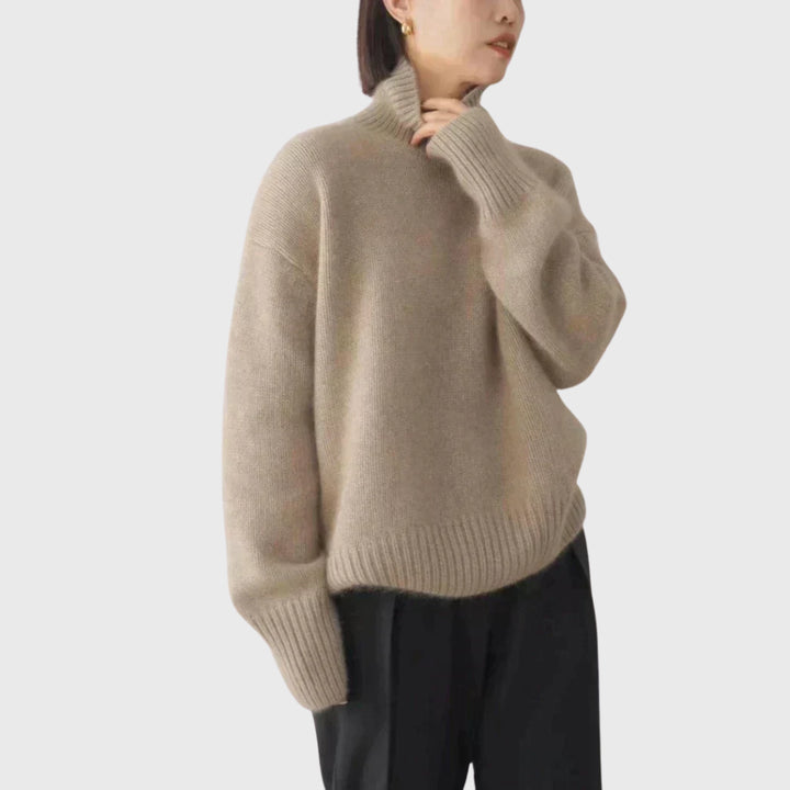 Doriaana | Women's Casual Stretch High Neck in Cashmere Tops — Khaki