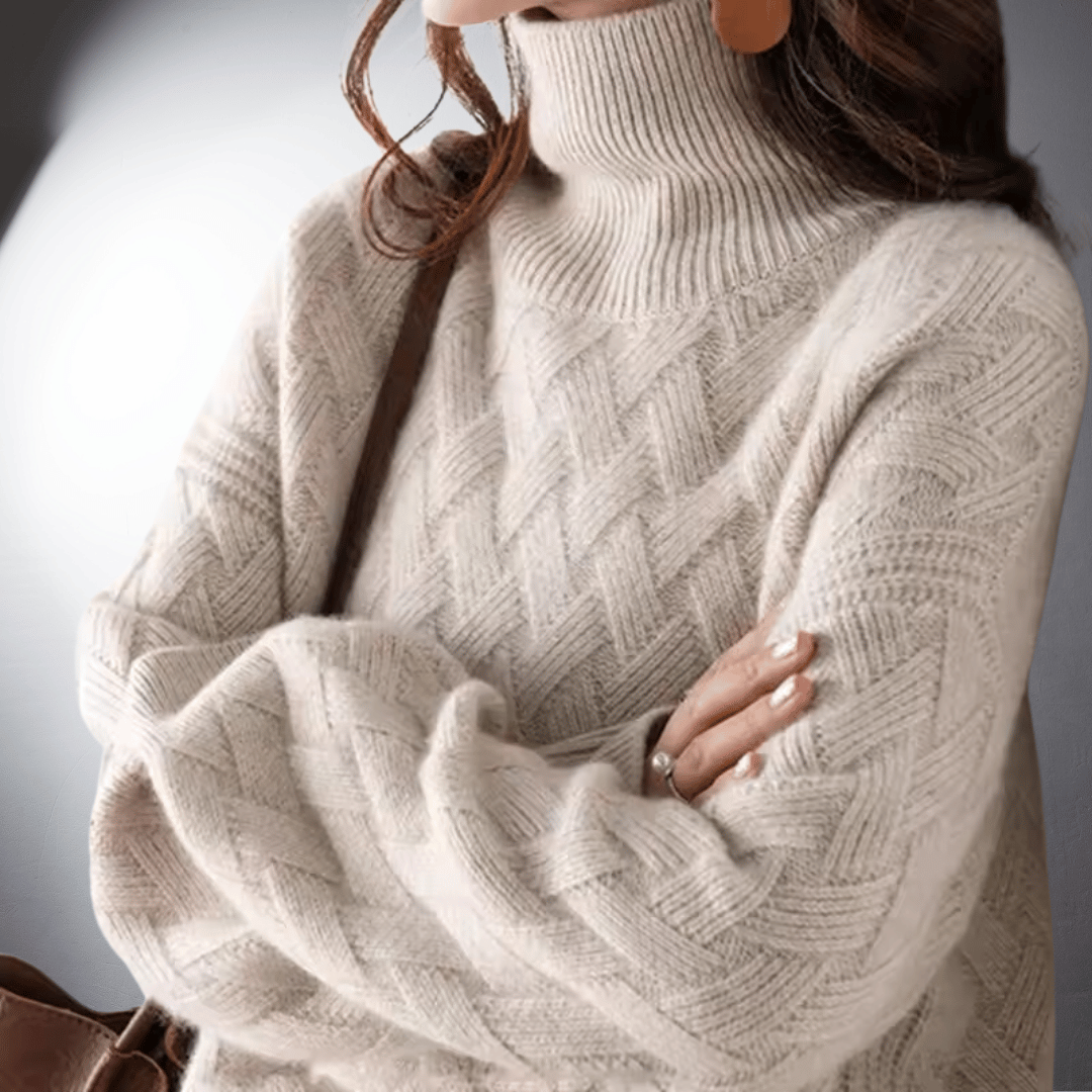 Doriadessa | Women's Turtleneck Sweater Oversized Warm Layering - Light Beige / Off White